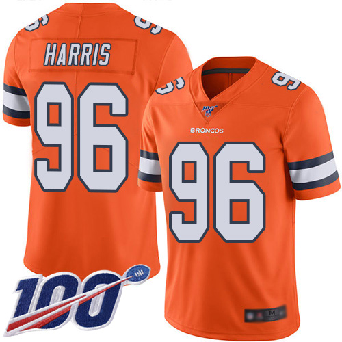 Men Denver Broncos 96 Shelby Harris Limited Orange Rush Vapor Untouchable 100th Season Football NFL Jersey